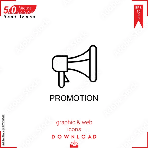 Fototapeta PROMOTİON icon vector on white background. Simple, isolated, flat icons, icons, apps, logos, website design or mobile apps for business marketing management,
UI UX design Editable stroke.EPS10 