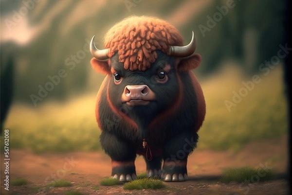 Fototapeta cute bison character created using AI Generative Technology