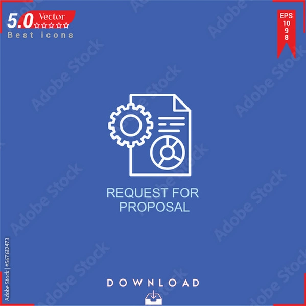 Fototapeta REQUEST PROPOSAL icon vector on blue background. Simple, isolated, flat icons, icons, apps, logos, website design or mobile apps for business marketing management,
UI UX design Editable stroke.EPS10