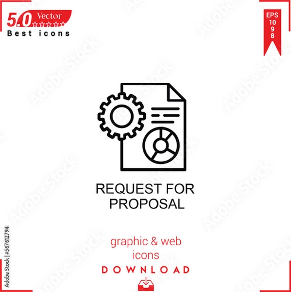 Fototapeta REQUEST PROPOSAL icon vector on white background. Simple, isolated, flat icons, icons, apps, logos, website design or mobile apps for business marketing management,
UI UX design Editable stroke.EPS10 