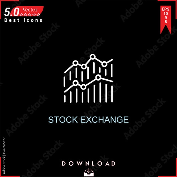 Obraz STOCK EXCHANGE icon vector on black background. Simple, isolated, flat icons, icons, apps, logos, website design or mobile apps for business marketing management,
UI UX design Editable stroke. EPS10