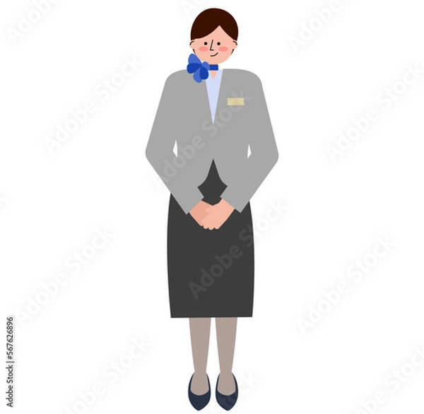 Obraz 女性の客室乗務員のイラスト(グレーの制服）