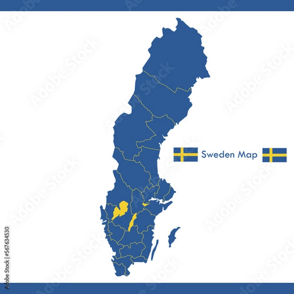 Obraz blue sweden map vector with separate cities and territories