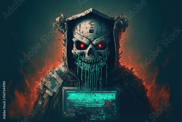 Fototapeta Data corruption by a ransomware and a hacker
