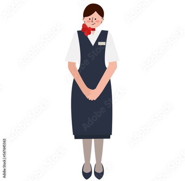 Obraz 機内サービスをするエプロン姿の女性客室乗務員のイラスト