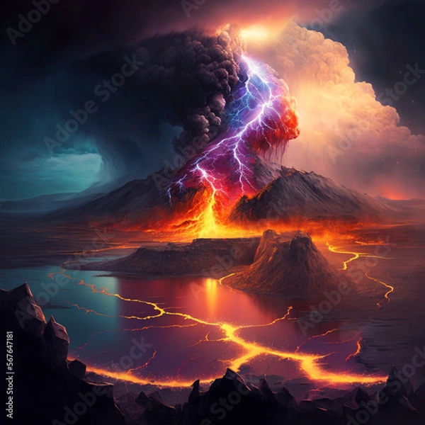 Obraz sunset in the mountains with lightning