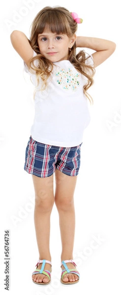 Fototapeta Little girl posing isolated on white