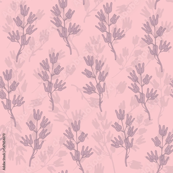 Fototapeta Pink background with leaves. Decorative seamless pattern for wrapping paper, wallpaper, textile, greeting cards and invitations.
