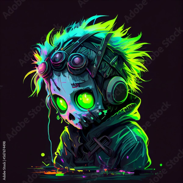 Fototapeta abstract hypno Cute Halloween Zombie cyberpunk neon, artificial intelligence
