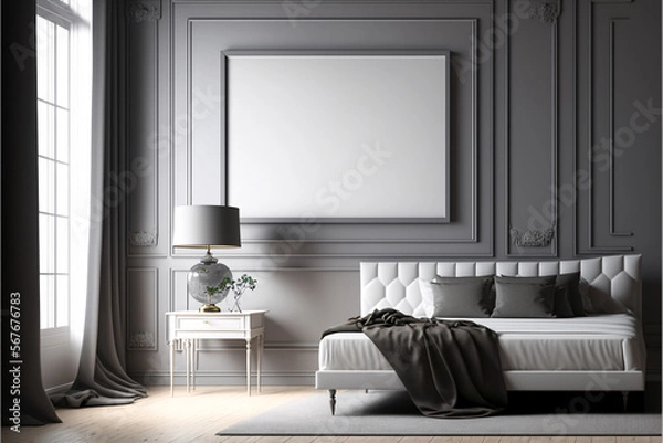 Fototapeta Frame mockup in modern classic living room interior background, 3D render, Generative AI
