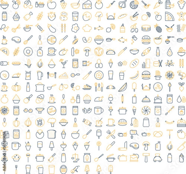 Fototapeta Vegetables and fruits icons set, Vegetables icons pack, fruits vector icons set, food and drink icons set, Vegetables icons collection, Food icons pack, Vegetables and fruits line dual icons set