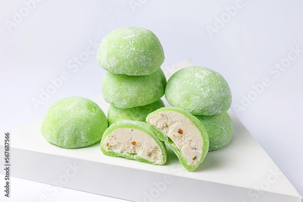 Obraz Delicious mochi on a white background, close-up. Traditional Japanese dessert
