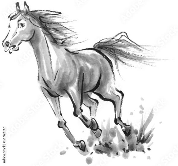 Obraz 水墨画　走る馬