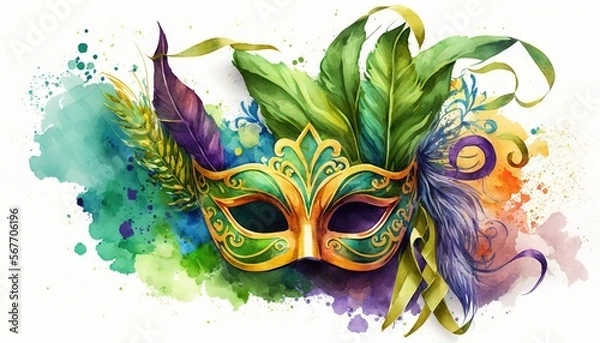 Obraz Mardi gras colors background wallpaper in yellow,violet,green colors generatie ai