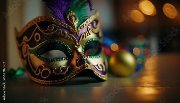 Fototapeta Mardi Gras carnival medieval mask illustration generative ai