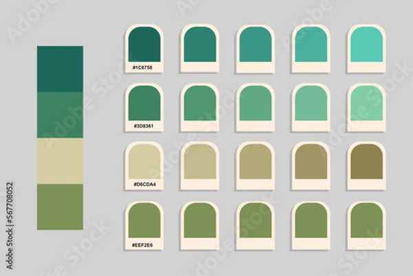 Obraz Green khaki color palette, nature colors catalog, colour matching, compatible color codes