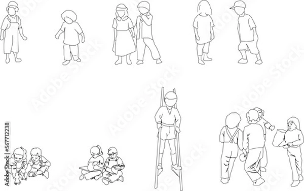 Fototapeta Vector sketch of a silhouette of a little boy playing