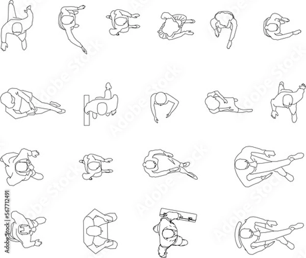 Fototapeta Sketch vector illustration of people on the move seen from above