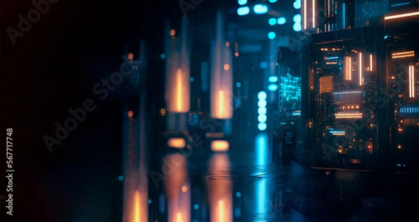 Fototapeta server room in data center full of telecommunication equipment,concept of big data storage and cloud hosting technology. AI generated.