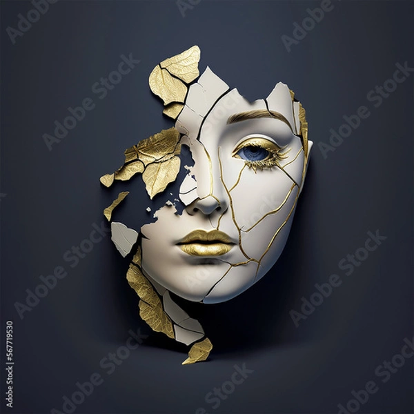 Obraz White broken mask, AI generated