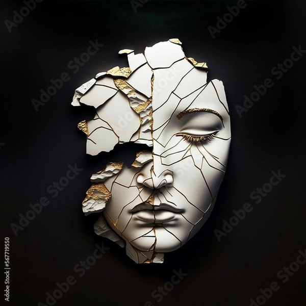 Obraz Broken beautiful woman face, AI generated