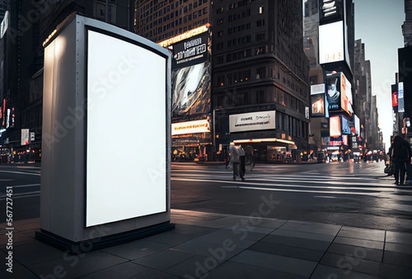 Fototapeta empty billboard promotional display near Times Square in New York City, space for copy, marketing, generative ai