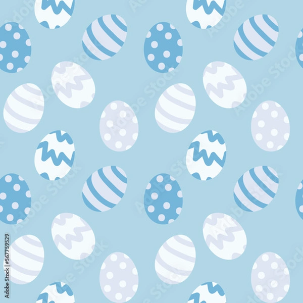 Fototapeta Seamless pattern with Easter eggs in blue.