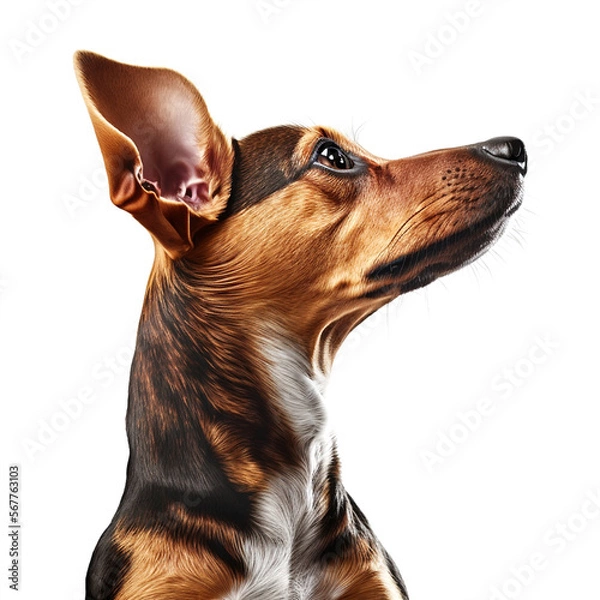 Fototapeta cute dog, profile view, white background