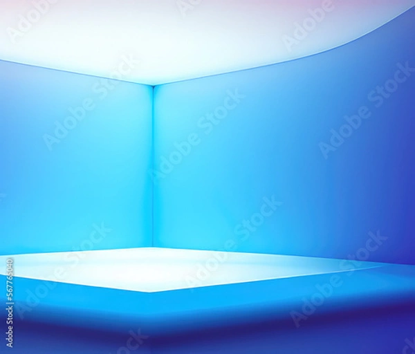 Obraz White and blue perspective empty room background. Ai generated art.
