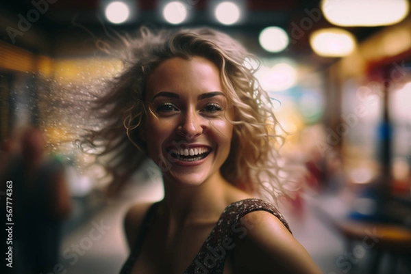 Fototapeta Illustration of a happy woman with a smile on her face Generative AI tools.