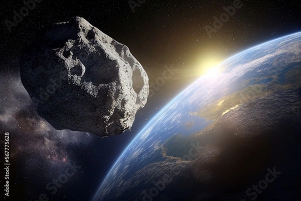 Obraz Asteroid with planet earth illustration Generative Ai