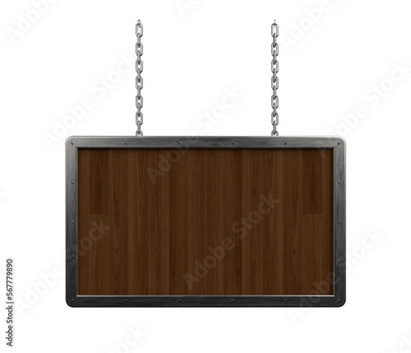 Obraz Wooden rectangular sign with metal border and chains