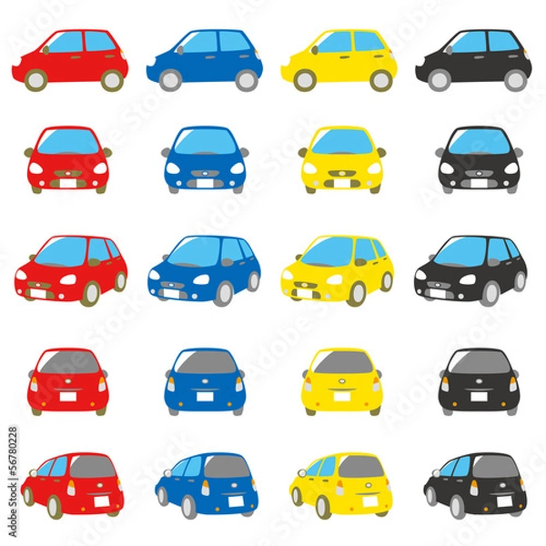 Fototapeta 自動車　赤、青、黄、黒色　セット