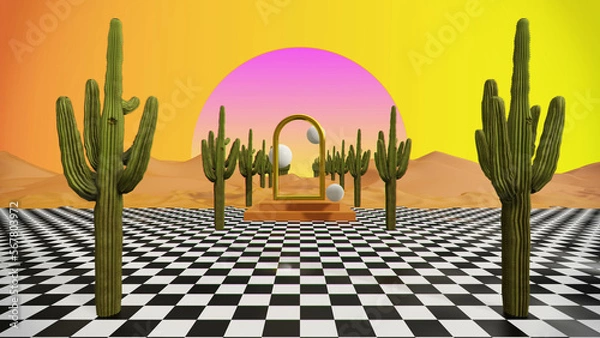 Fototapeta 80s Desert Dune Background 3d render
