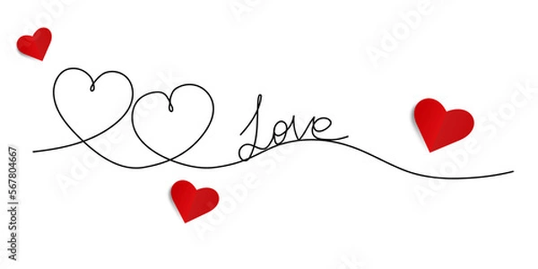 Obraz Continuous one line drawing hearts symbol embracing vector illustration minimalism design of love sign. Romantic relationship concept for wedding and Valentine's day card celebration.