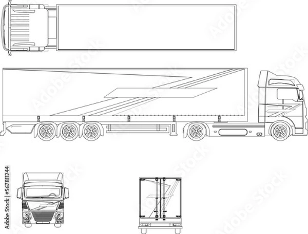 Fototapeta Trailer truck illustration vector sketch