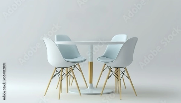 Obraz White chairs around a white round table, minimalistic modern style, illustration