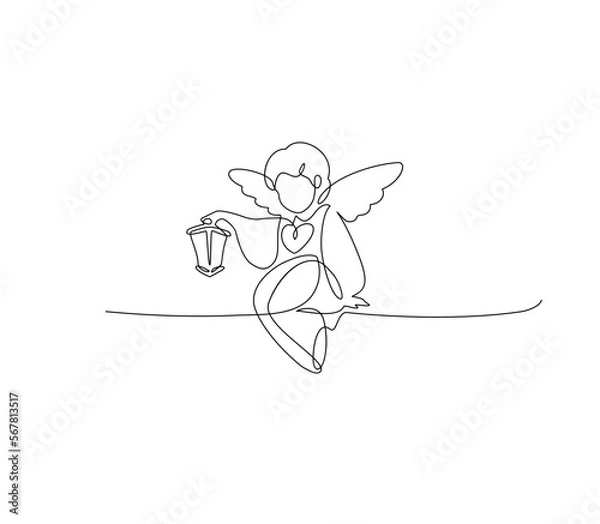 Fototapeta Angel holding a lantern. Continuous line art drawing vector illustration, pray, lighthouse	