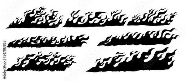 Fototapeta Hand drawn fire illustration on black background for element design. silhouette of flames in set.