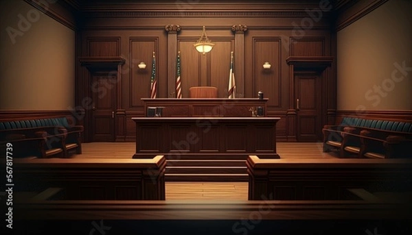 Fototapeta Empty courtroom advertisement template, empty space for text, advertisement banner