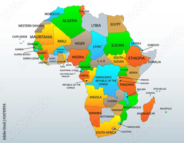 Obraz Political and location map of African countries, illustration