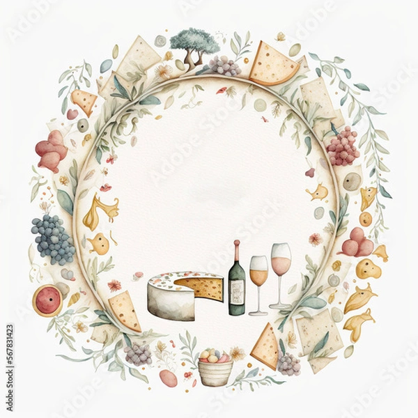 Fototapeta frame with flowers, wine