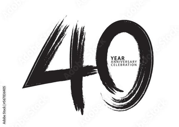 Fototapeta 40 year anniversary celebration logotype black paintbrush vector, 40 number design, 40th Birthday invitation, anniversary template, logo number design vector, calligraphy font, typography logo
