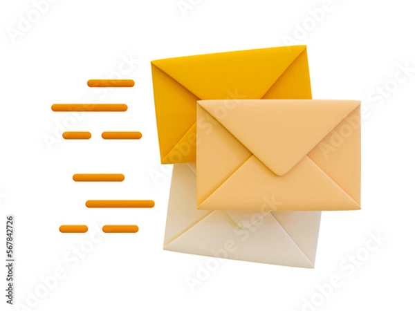 Fototapeta 3d minimal online message sending. Online chatting icon. quick and fast online communication. envelope with a speed line. 3d illustration.
