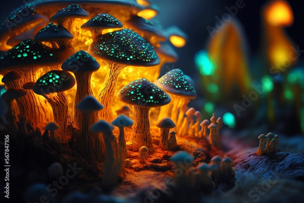 Fototapeta Mushroom Wallpaper ,Fantasy Wallpaper, 4K, Mushroom Light, Fantasy Mushroom, Jungle, Forest Mushroom, Jungle Background,generative ai.