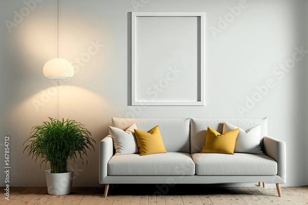 Fototapeta Mockups of the interior and a wall frame. Generative AI
