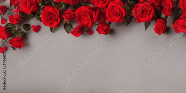 Obraz Valentine's Day Retro Background Textures - Photorealistic Red Heart & Rose Photo Shoot