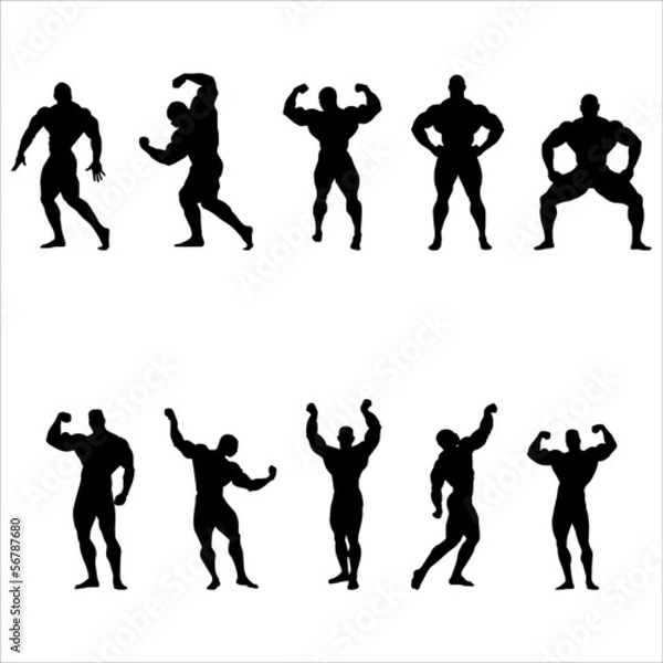 Fototapeta A set of silhouettes of bodybuilders. Vector