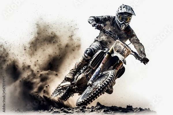 Obraz Extreme Motocross MX Rider,isolated white background,Generative ai