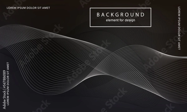 Fototapeta Abstract background. Wave element for design poster. Digital frequency track equalizer. Stylized line art. Black shiny wave lines created using blend tool. Curved wavy line smooth stripe. Vector.